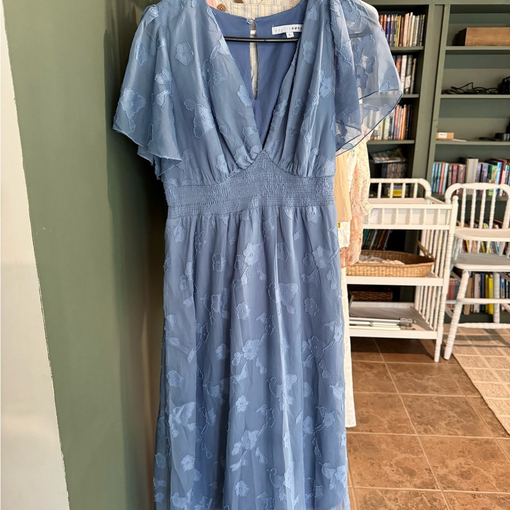 Baltic Born Blue Flutter Sleeve midi Dress